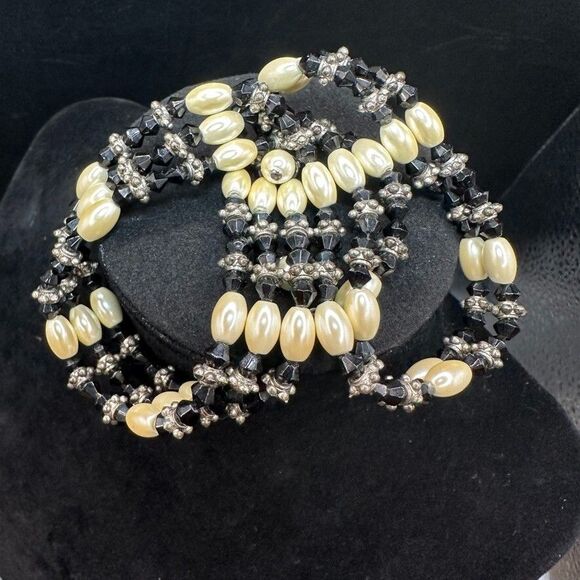 Magnetic Wrap Necklace Bracelet Beaded Pearls Stone Silver 35 inches - Picture 1 of 14